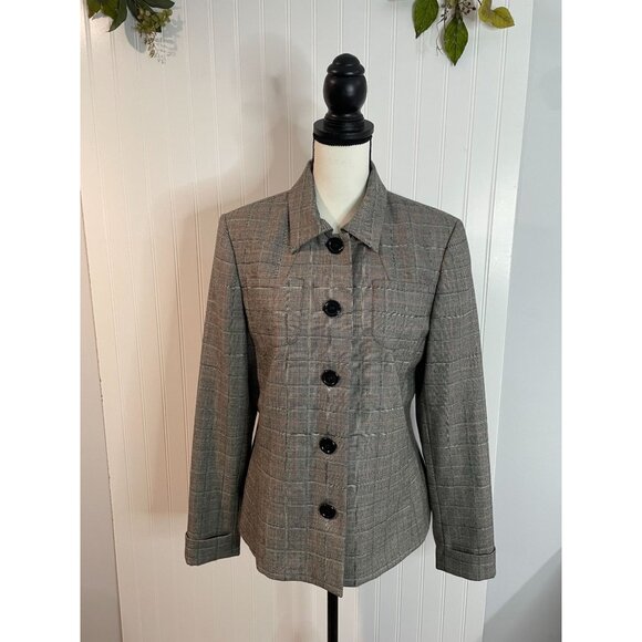 Harve Benard Womens Gray Plaid Wool Blazer Jacket Size 12 With Button Front - Picture 5 of 15